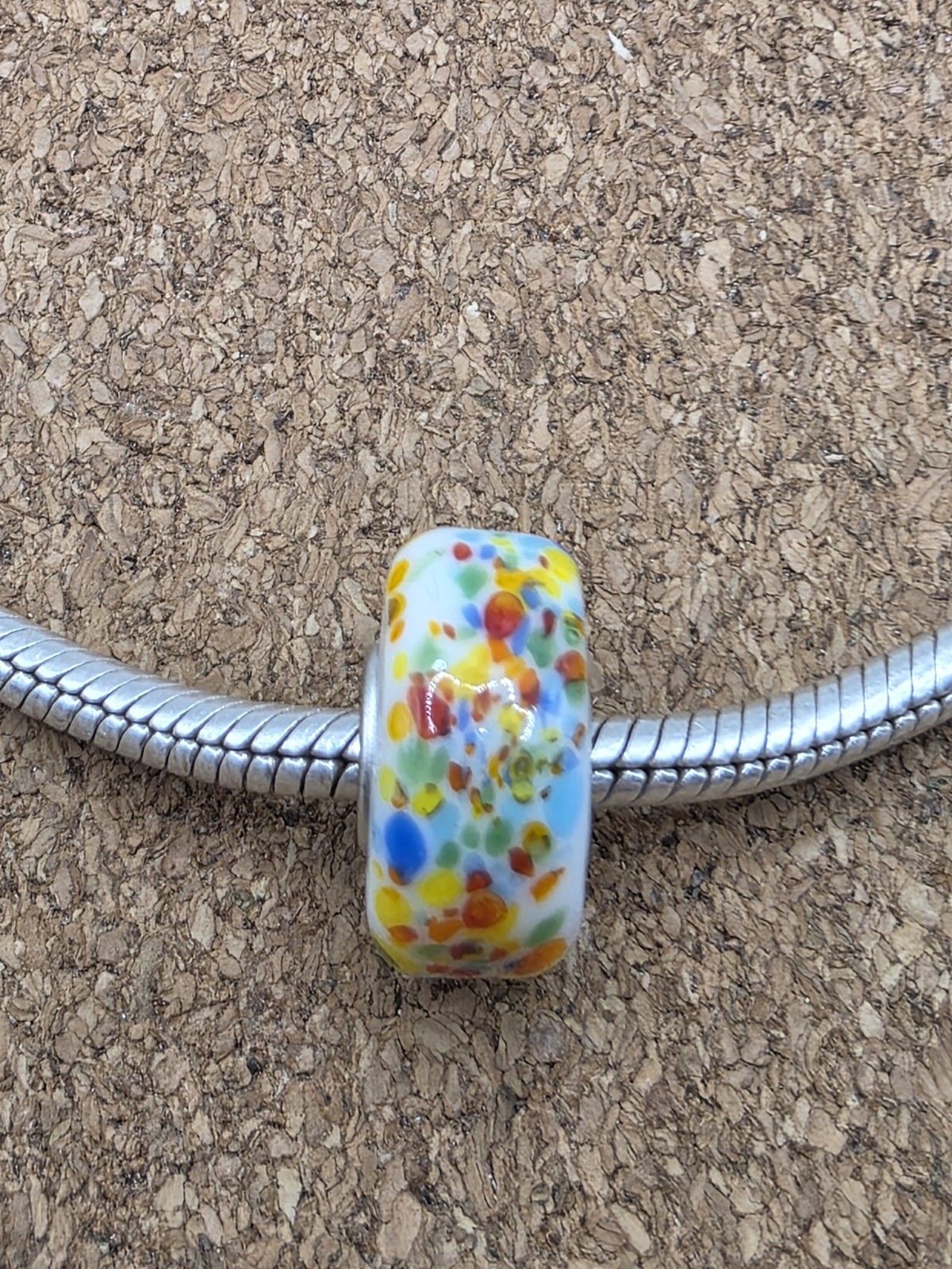 AUTHENTIC WHITE MURANO CONFETTI GLASS EUROPEAN CHARM BEAD STERLING SILVER