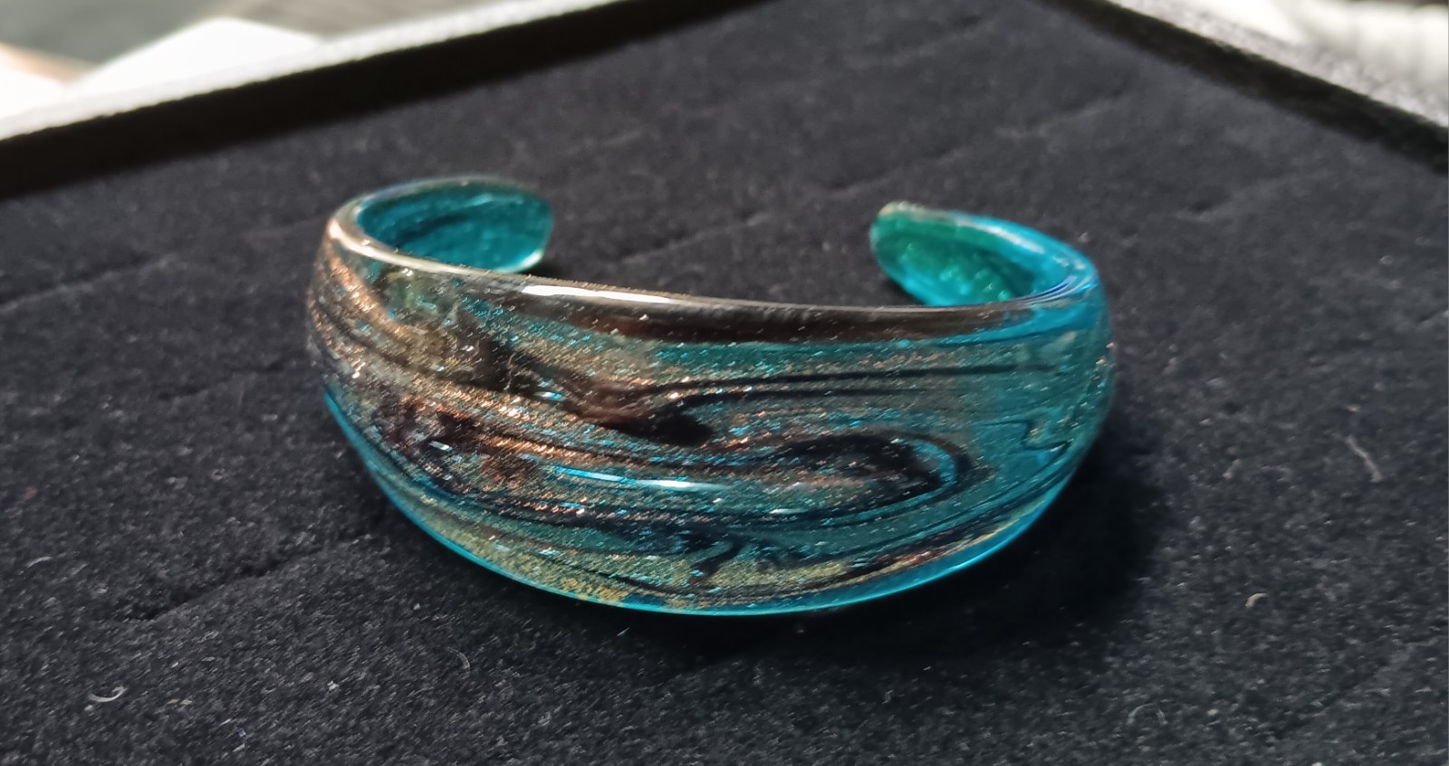 Art Glass Cuff Bracelet Murano 24k Gold Flecks Avventurina Venetian Cobalt Blue