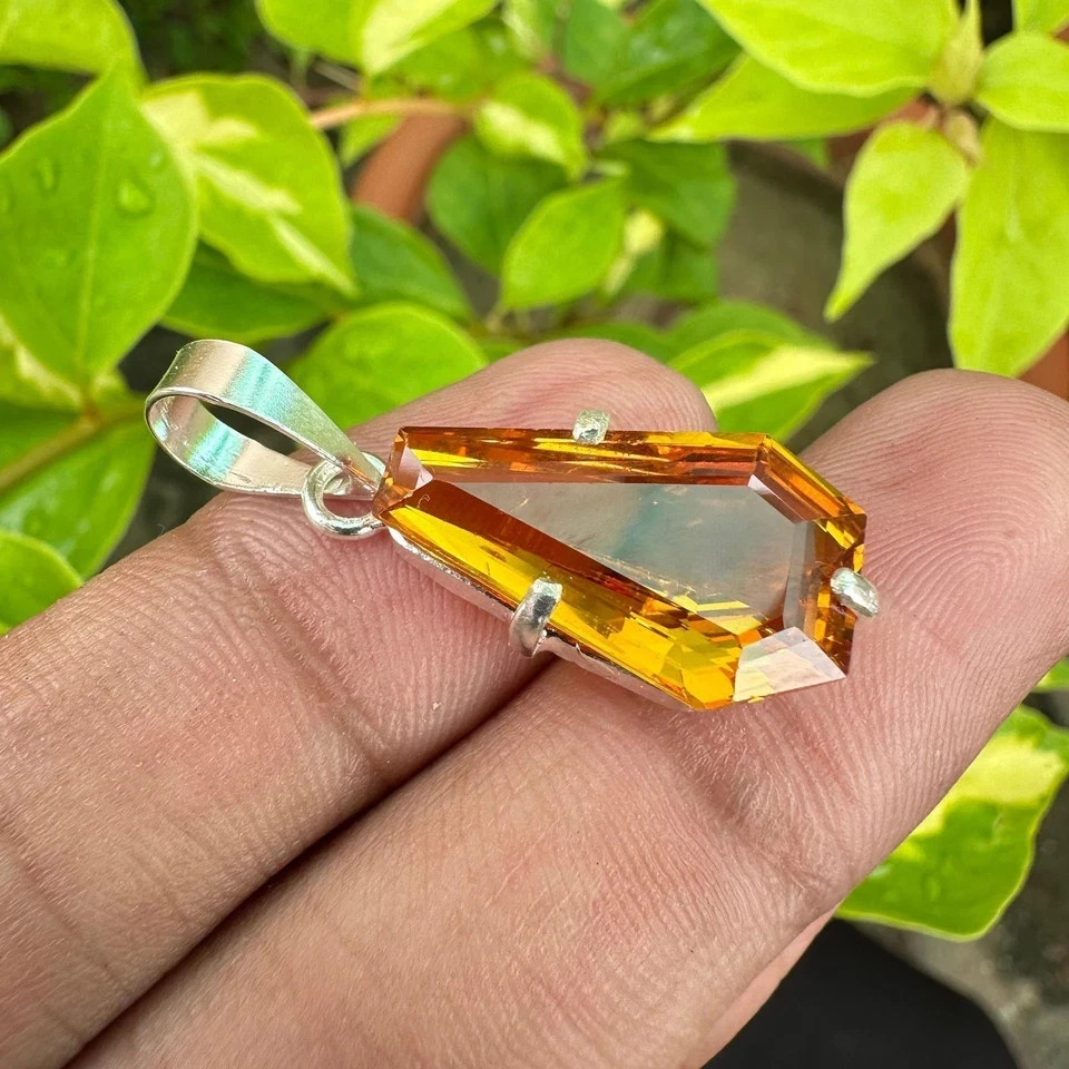 Natural 25 Ct Orange Sapphire Certified Loose Gemstone 925 Solid Silver Pendant