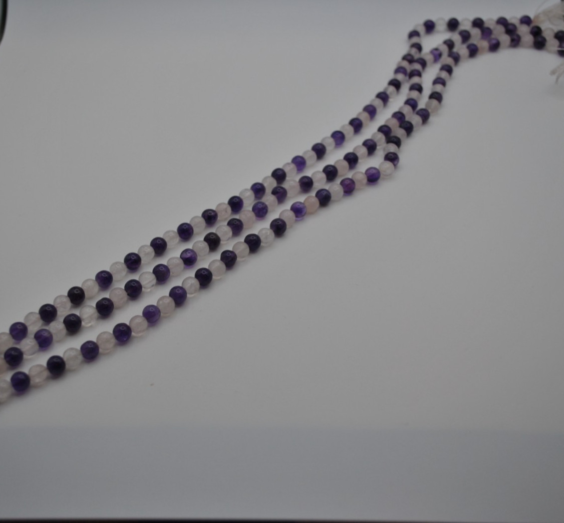 Amethyst and Rose Quartz Gemstone Strand Smooth Cut (No Clasp)