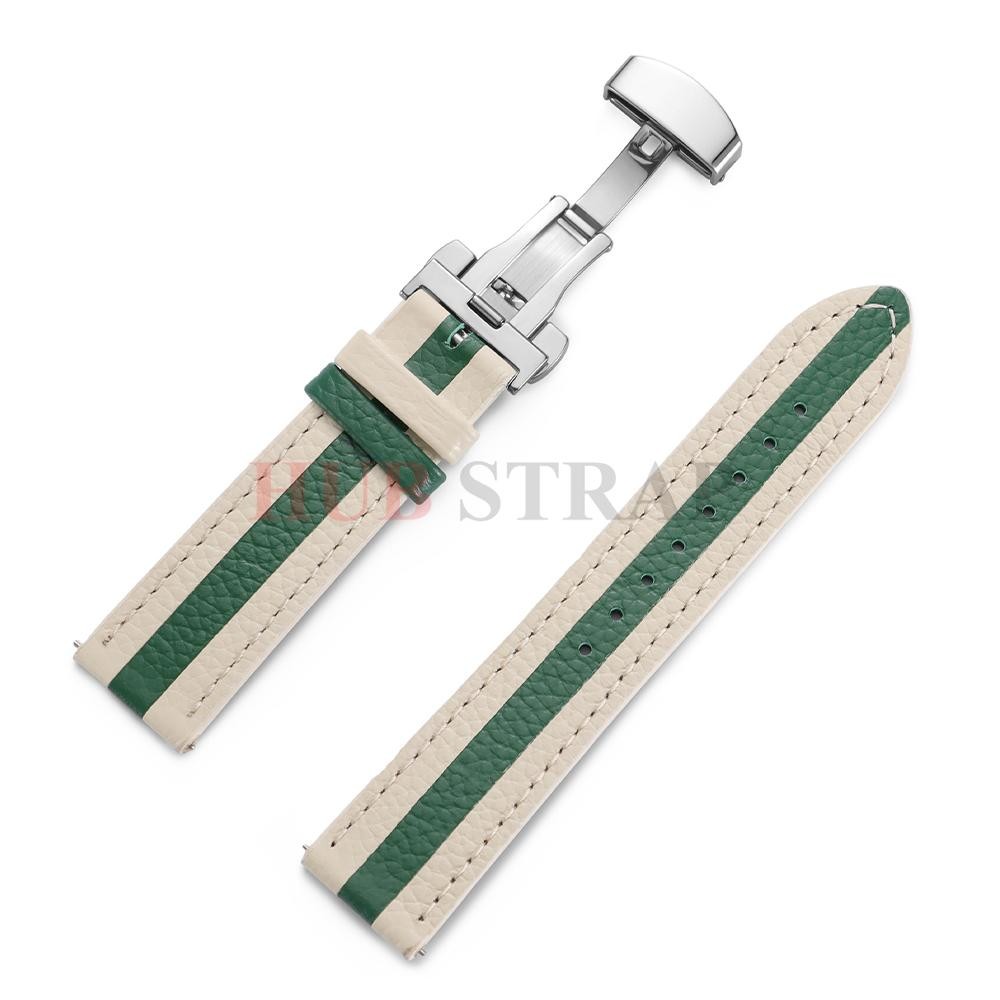 Genuine Calfskin Leather Watch Strap 20mm 22mm For Omega Seiko Butterfly Buckle