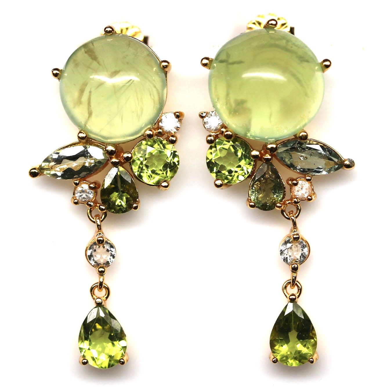 Handmade 925 Silver Green Prehnite Peridot Sapphire Zircon Jewelry Earrings