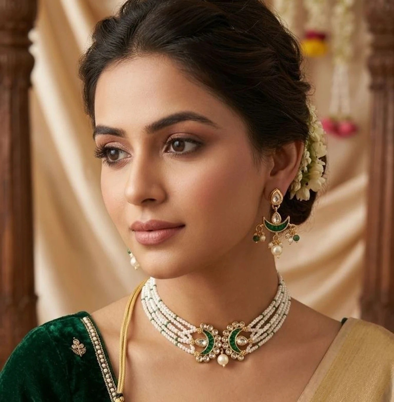 Alloy Gold-plated Gold, Green, White Jewel Set (Pack of 1)