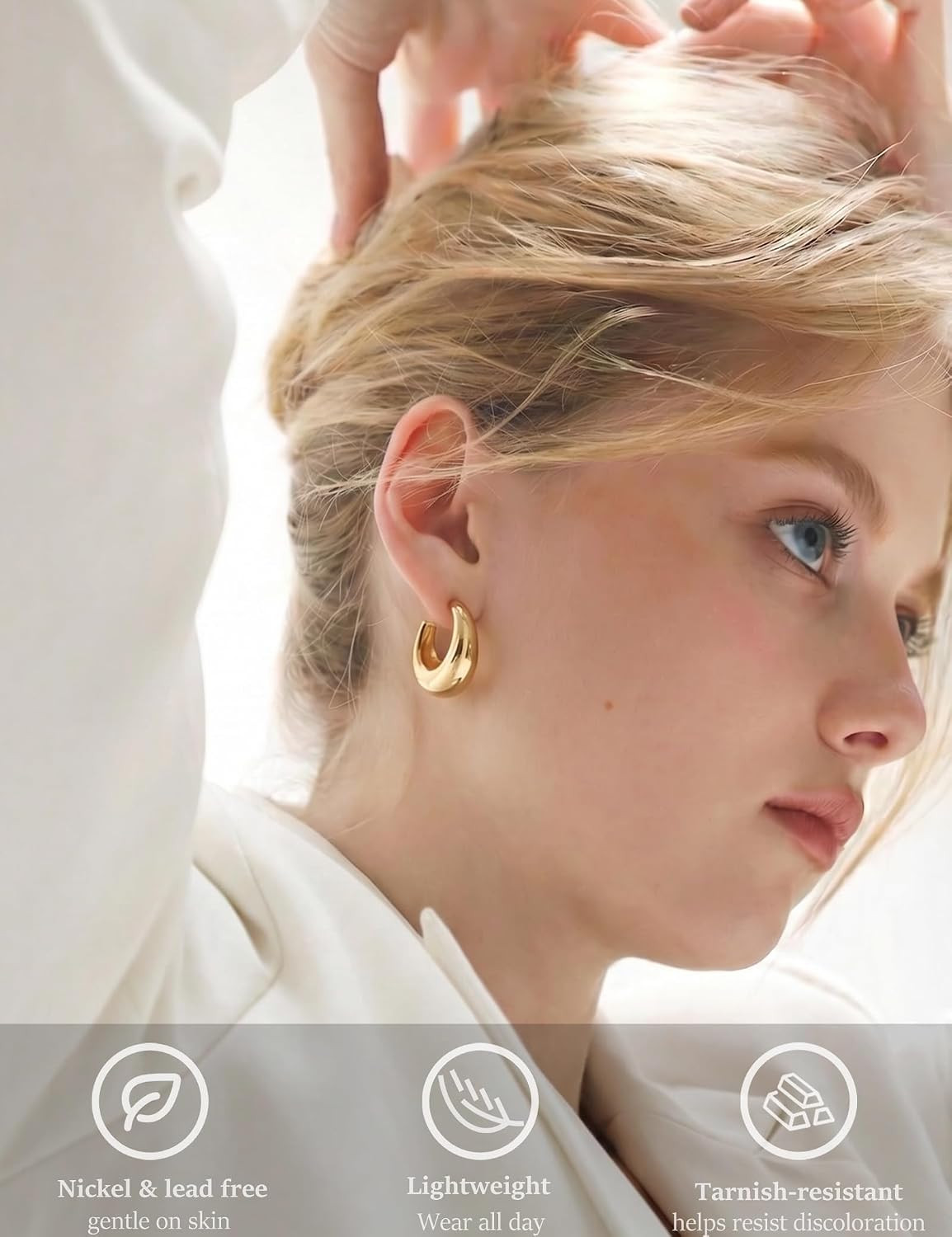 Small Chunky Gold Hoop Earrings for Women 6 Pairs, Multipack Jewelry Gifts | Hug