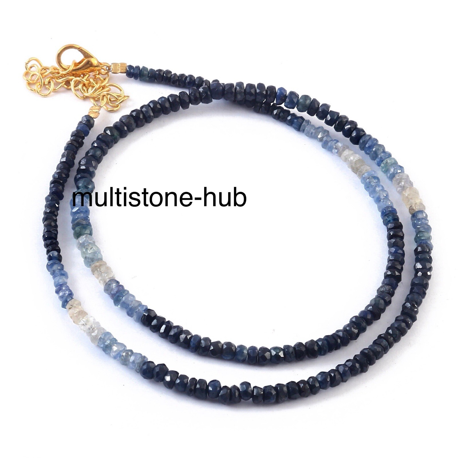 Natural Shaded Blue Sapphire Smooth Rondelle Beaded Gemstone Necklace 16 Inches
