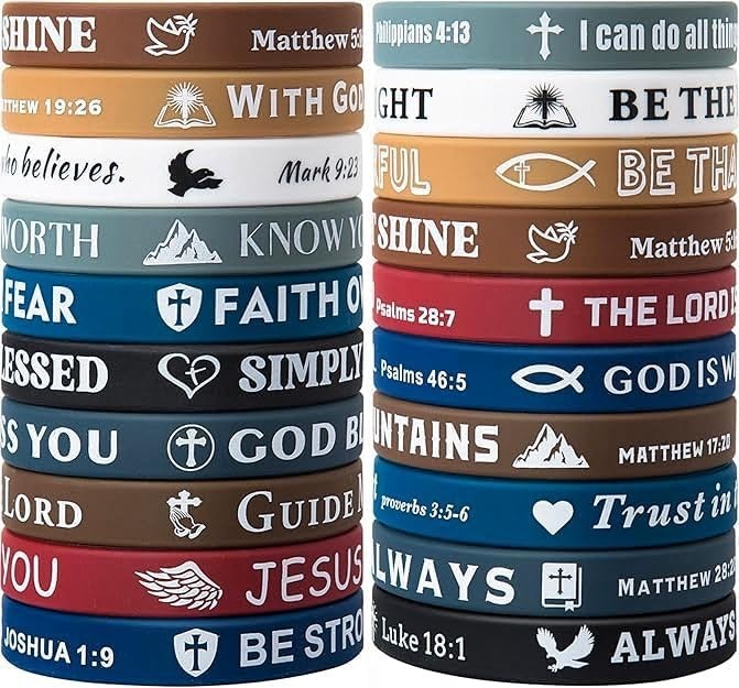 20PCS Christian Bible Verse Silicone Bracelets Religious Scripture Wristbands