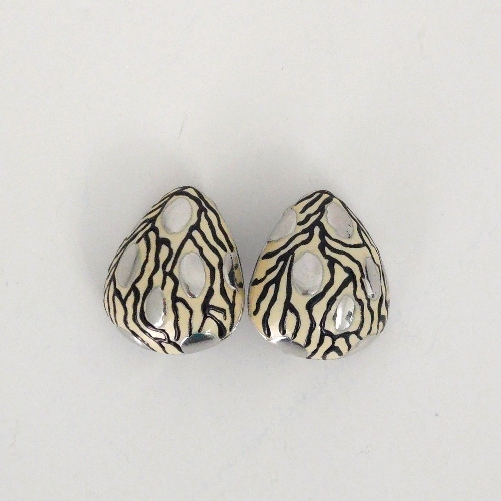 Silver Black Blue Ivory Hoop & Beaded Clip Earrings (Set of 3)