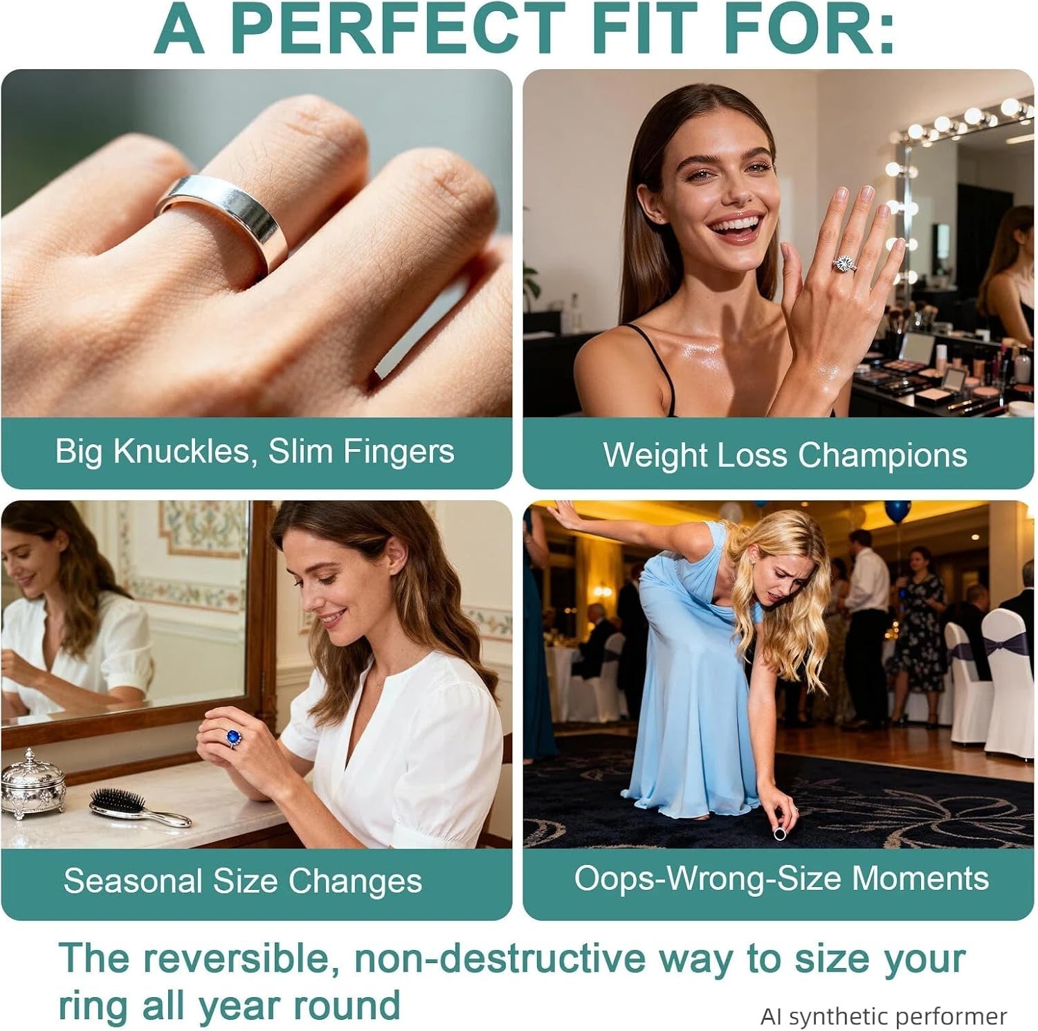 All-in-One Ring Sizing Kit: 36 Invisible Adjusters for Engagement & Weddings