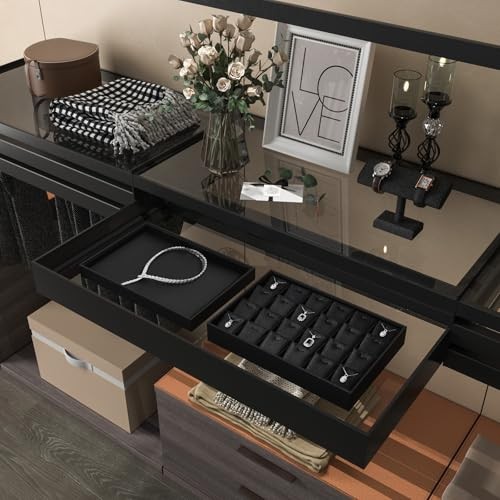 Stackable Jewelry Organizer Tray Premium PU Leather 24 Grid Jewelry 24 Grids