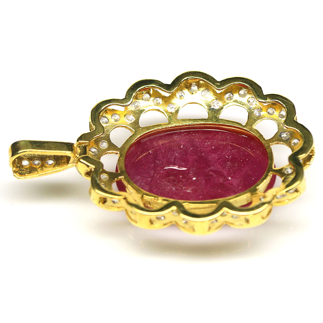Gemstone 19 x 31 mm. Red Ruby & White Zircon Pendant 925 Silver 18K Gold
