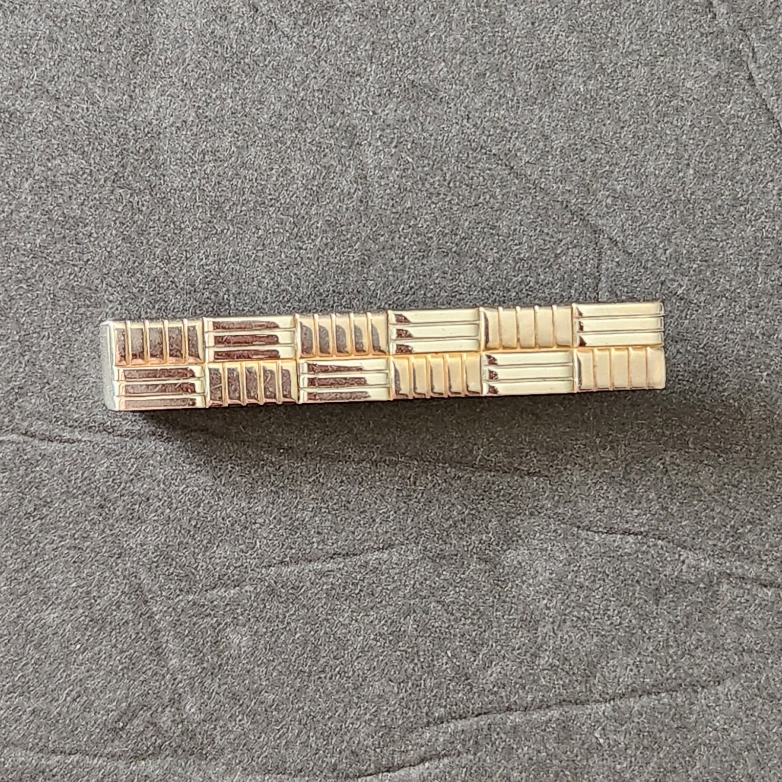 Vitg Tie Bar Clip Clasp Two Tone Gold Silver Horizontal & Vertical Grooves 2.5″
