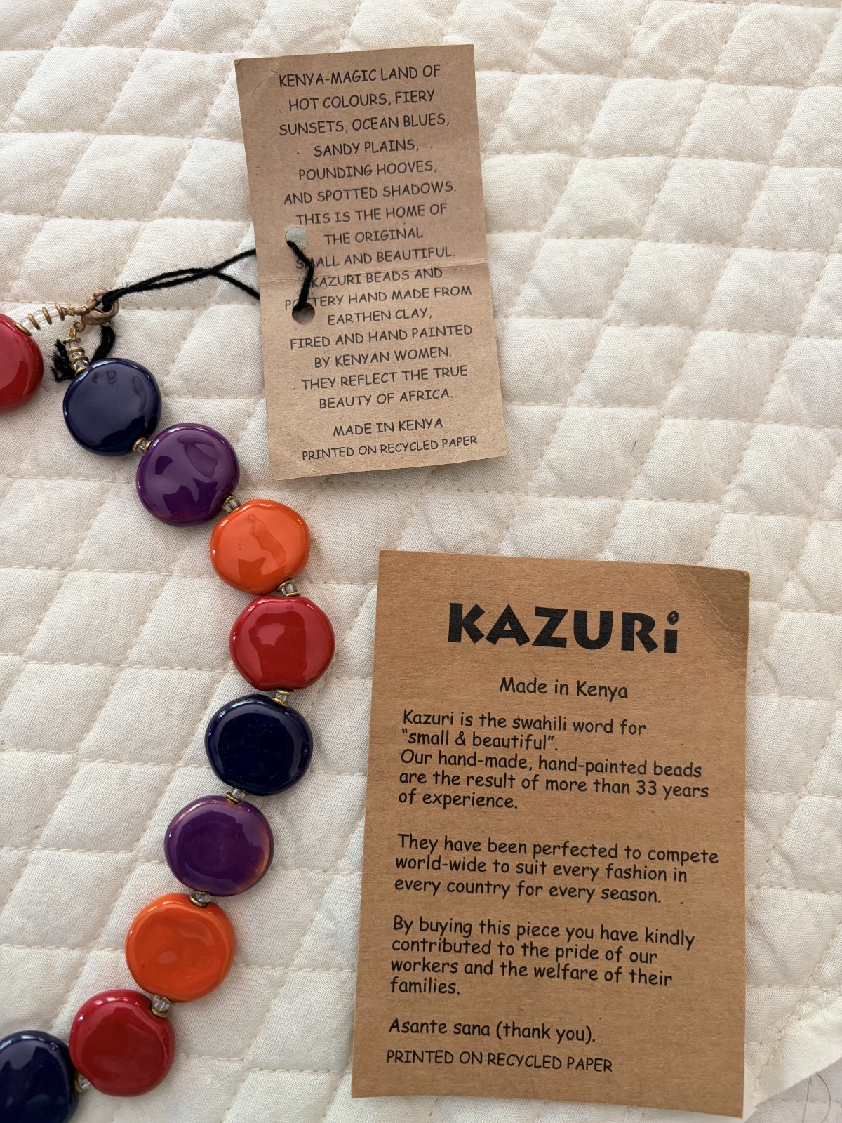 Kazuri Kenya Hand Crafted , Fair Trade 18″ Beaded Necklace NWT