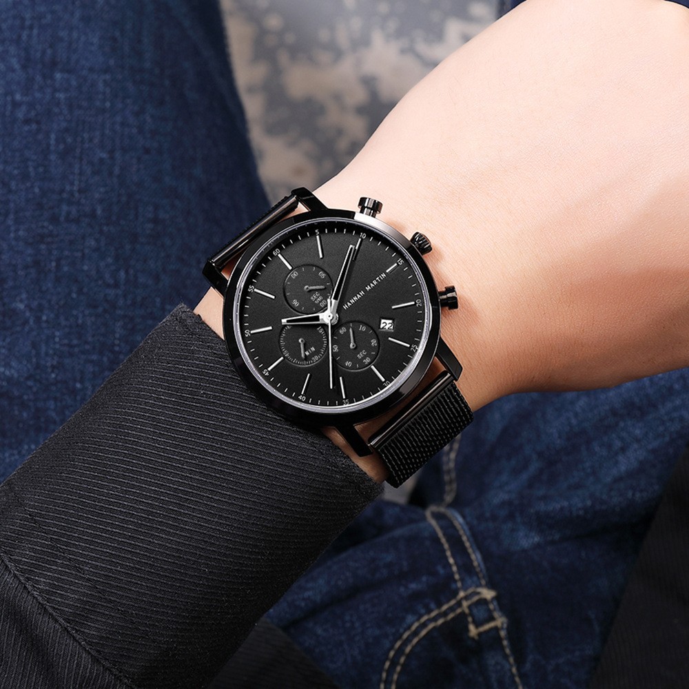 Stainless steel black mesh with waterproof quartz watch