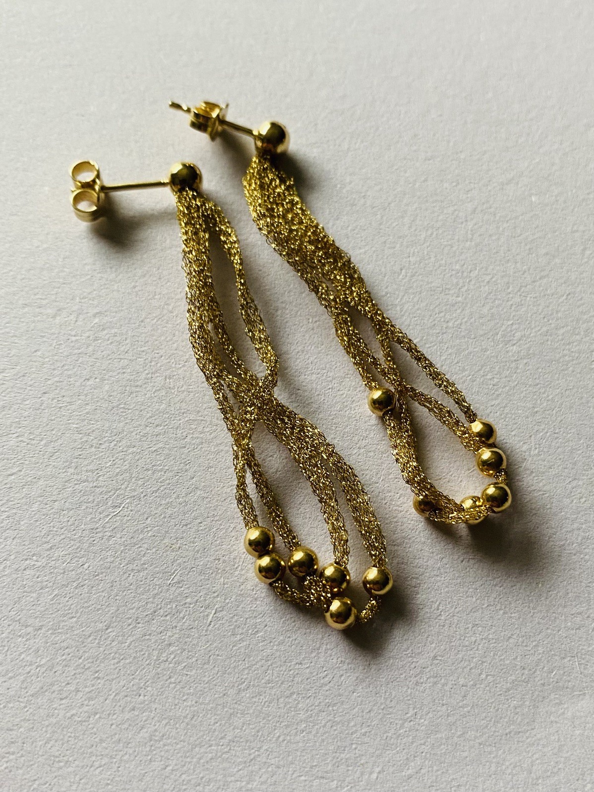 14k Yellow Gold Soft Mesh Balls Earrings Studs 14mm made in Italy