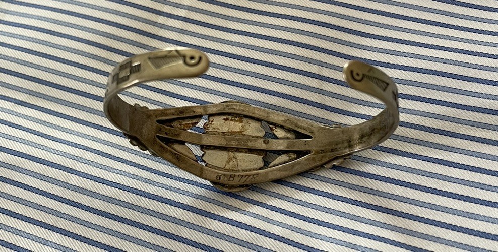 Fred Harvey Silver Turquoise Stamped Bracelet