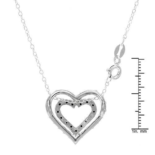 Heart Necklace With 0.70ctw Black & White CZ in 925 Sterling silver 18″