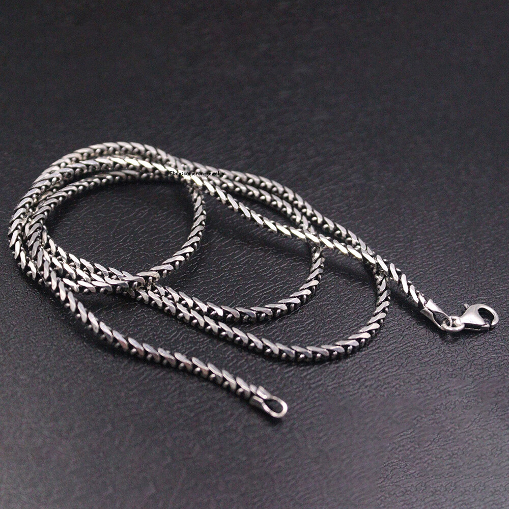 Pure S925 Sterling Silver Chain Women Men Round Wheat Link Necklace 21.6inch