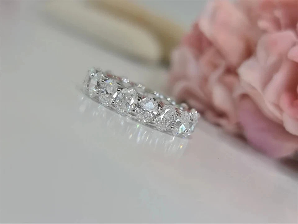 3 Carat Lab Grown Diamond Eternity Band Oval Cut 14k White Gold VVS E F CVD