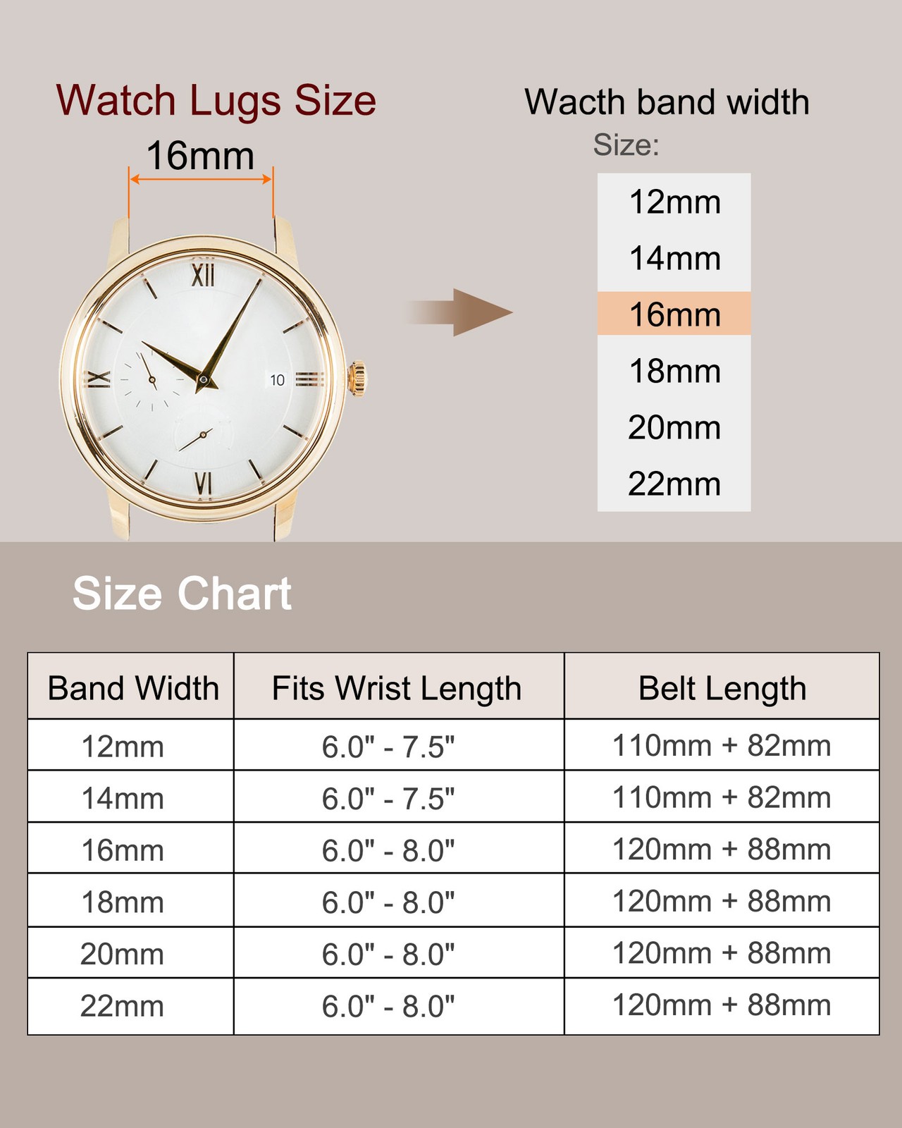 Genuine Leather Band 20mm Flat Leather Watch Strap Black/Rose Gold Buckle