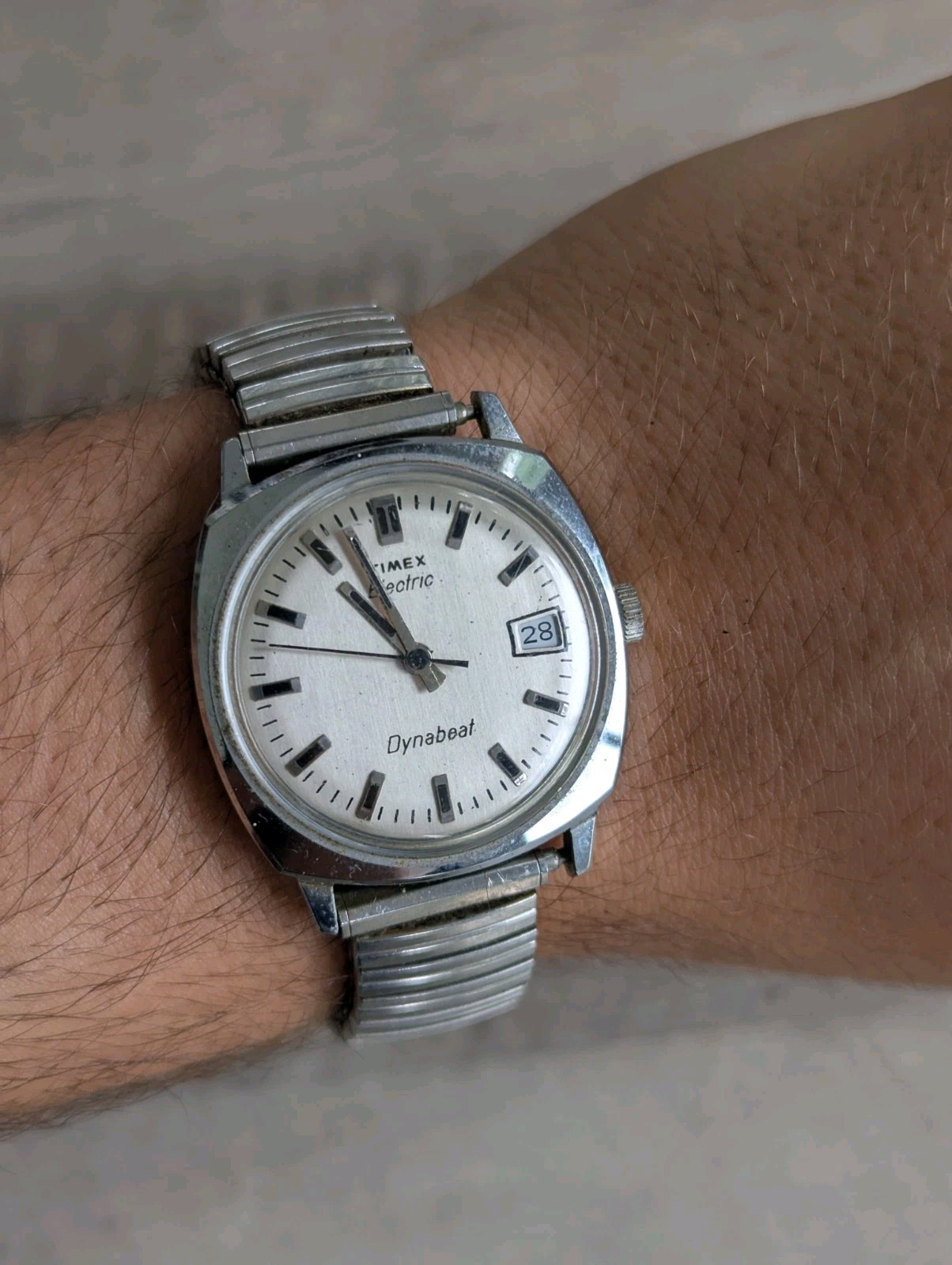 Vintage 1970s Timex Dynabest Electric Mens Watch Date (Works) New Battery