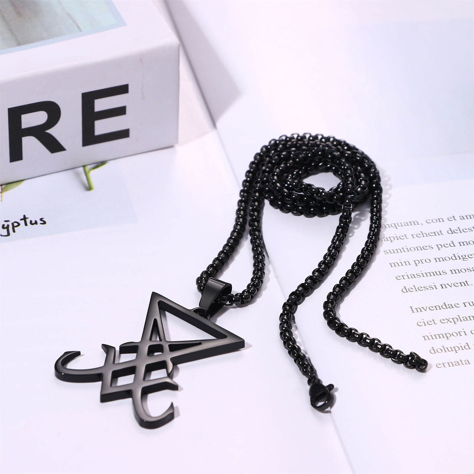 Sigil of Lucifer Pendant Necklace Mens Satanic Amulet Stainless Steel Chain 24″