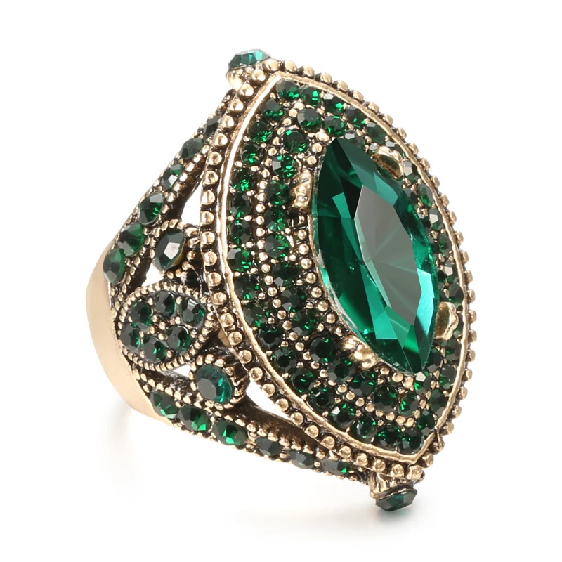 Wedding Band Ring Geometric Green Crystal Tension Mount Gold Color Jewelry Set