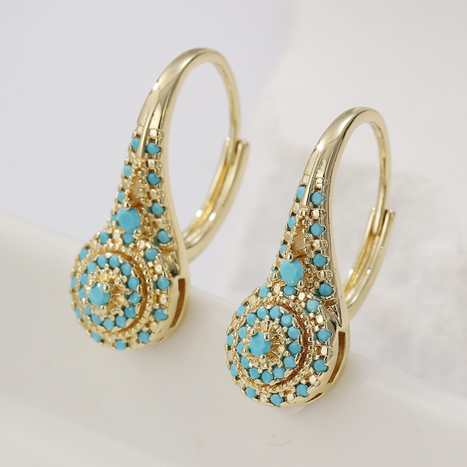 Turquoise Hoop Earrings for Women Gold Teardrop Pearl Dangle Earrings Vintage…