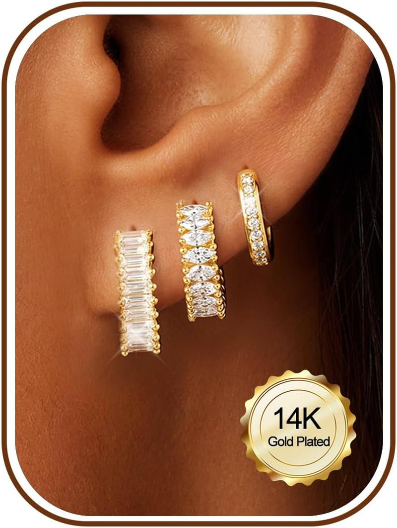 Cubic Zirconia Silver Earrings Stack Small Gold Hoop Earrings Set | Hypoallergen