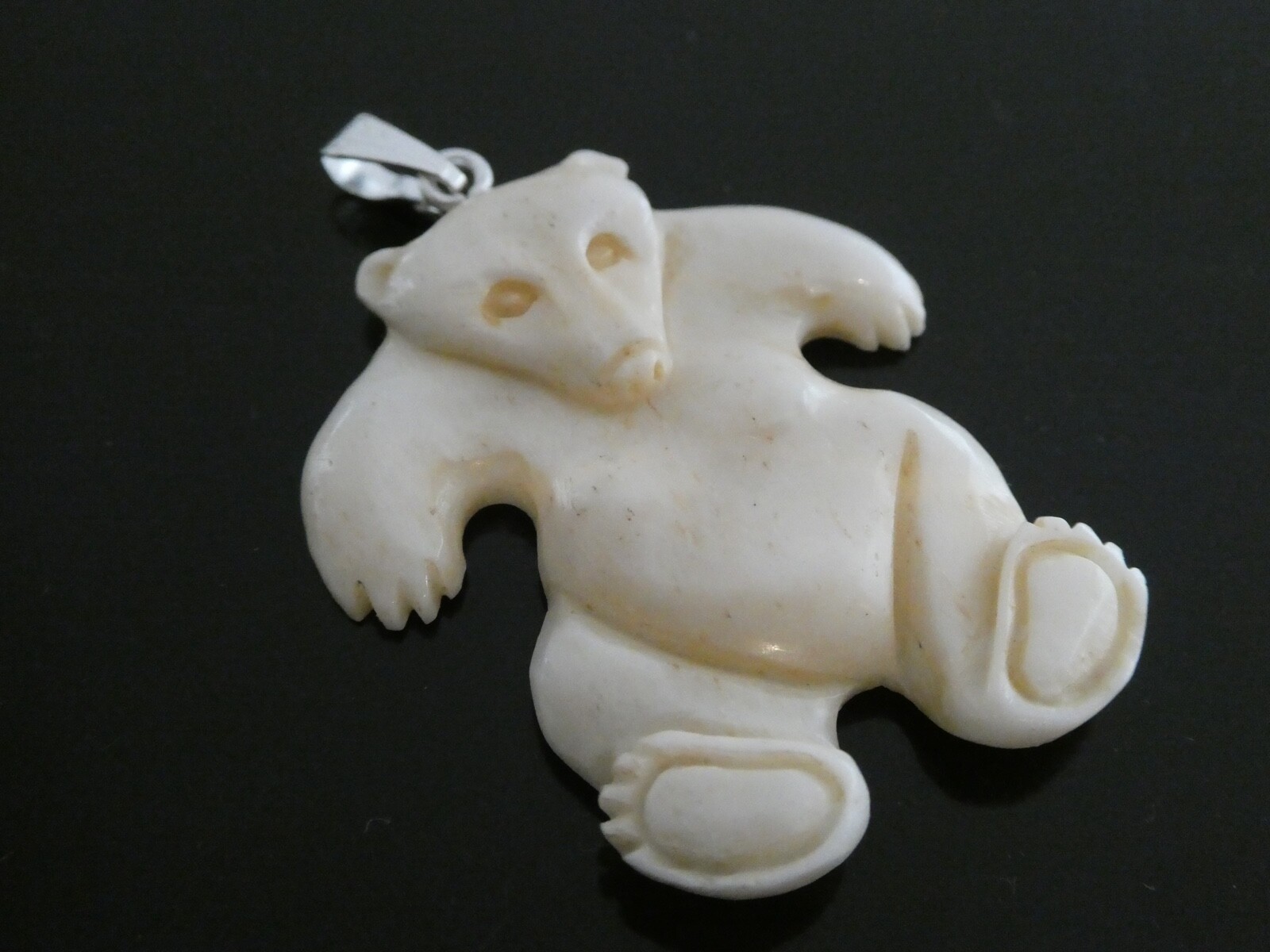 Polar Bear Carved Water Buffalo Bubalus Bubalis Bone Pendant Necklace With Cord