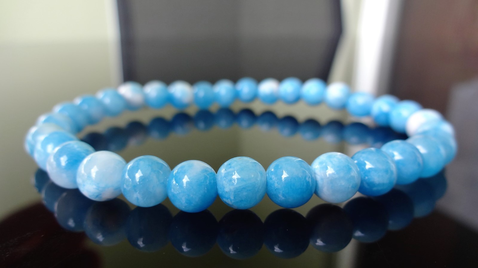 Blue Dominican LARIMAR Bead Bracelet Men Women Stretch 6mm 7, 7.5, 8, or 8.5 in