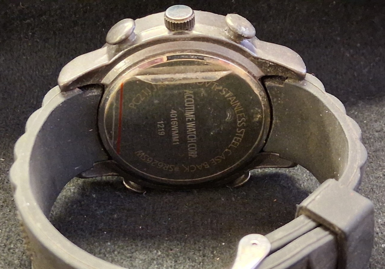 ACCUTIME WATCH CORP. 1219 MENS WRISTWATCH BLACK TONE OVERSIZED RUGGED WATCH