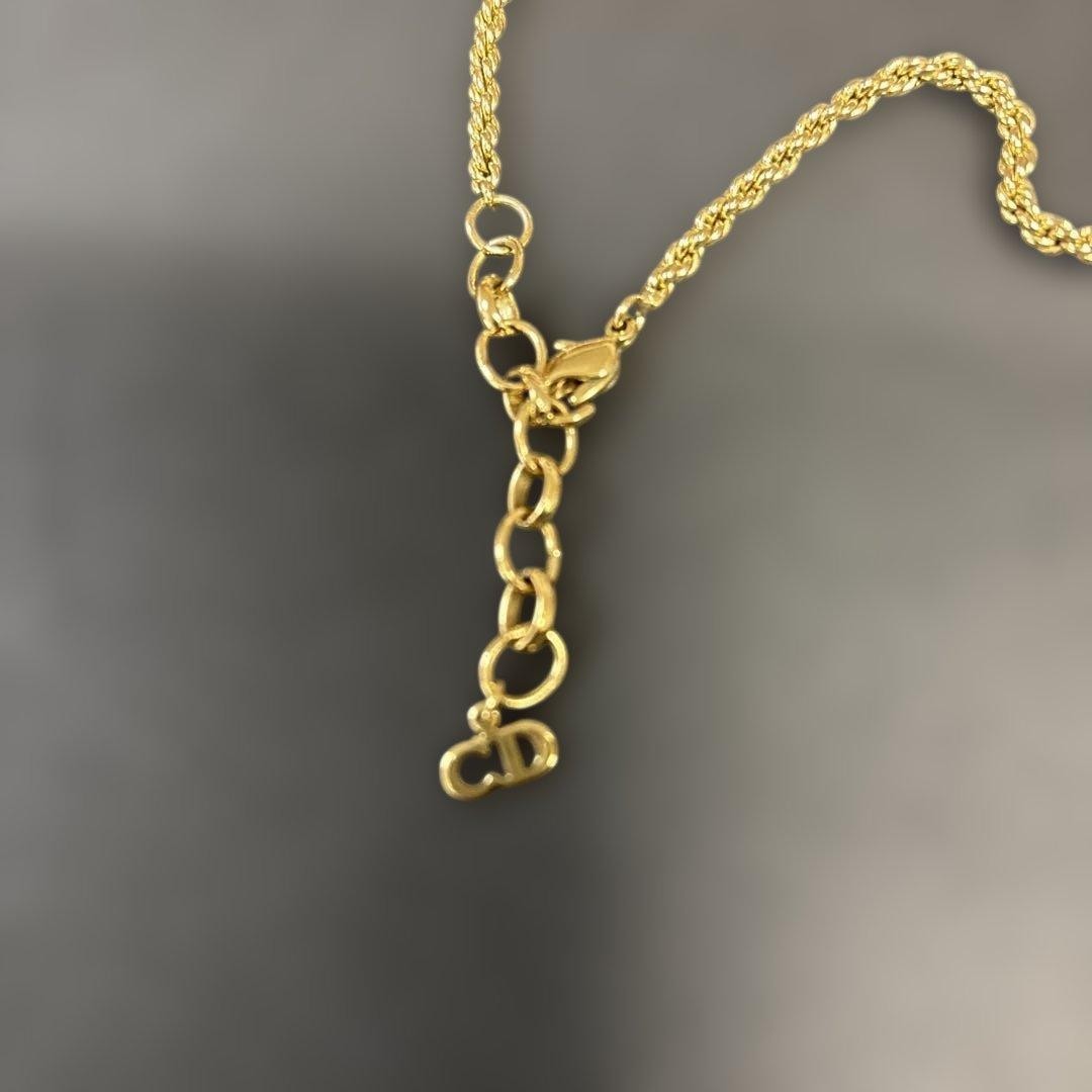 Christian Dior CD Logo Gold Necklace, 38.5in Chain + 2.8in Pendant