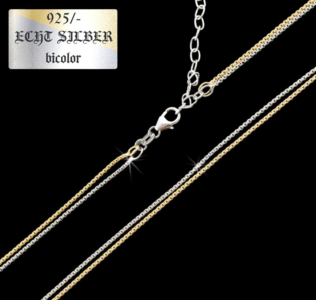 925 REAL SILVER *** 2-row necklace two-tone, gold-plated/rhodium-plated 42-47 cm