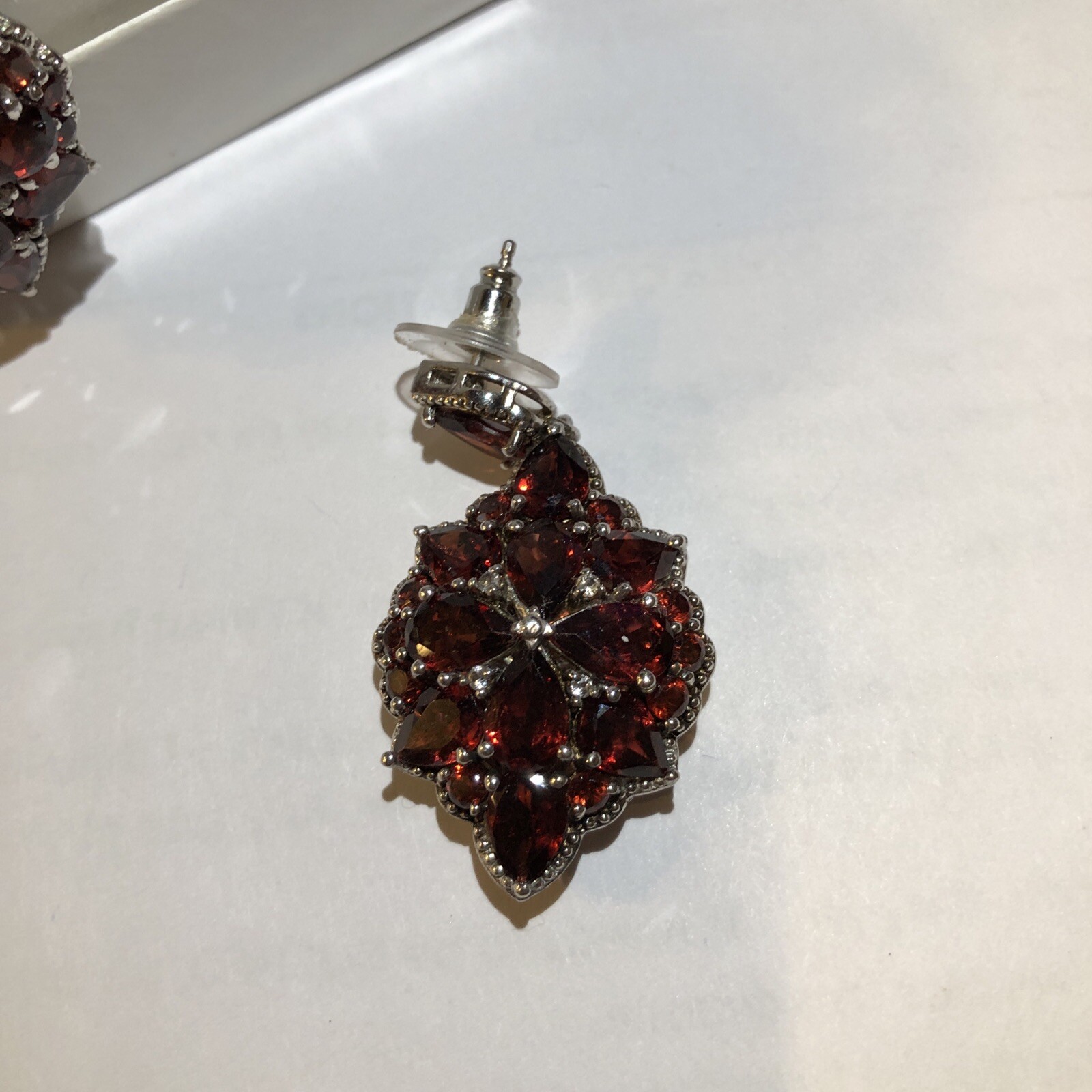 Red Garnet Cluster Marquise 925 Sterling Silver Dangle Earrings
