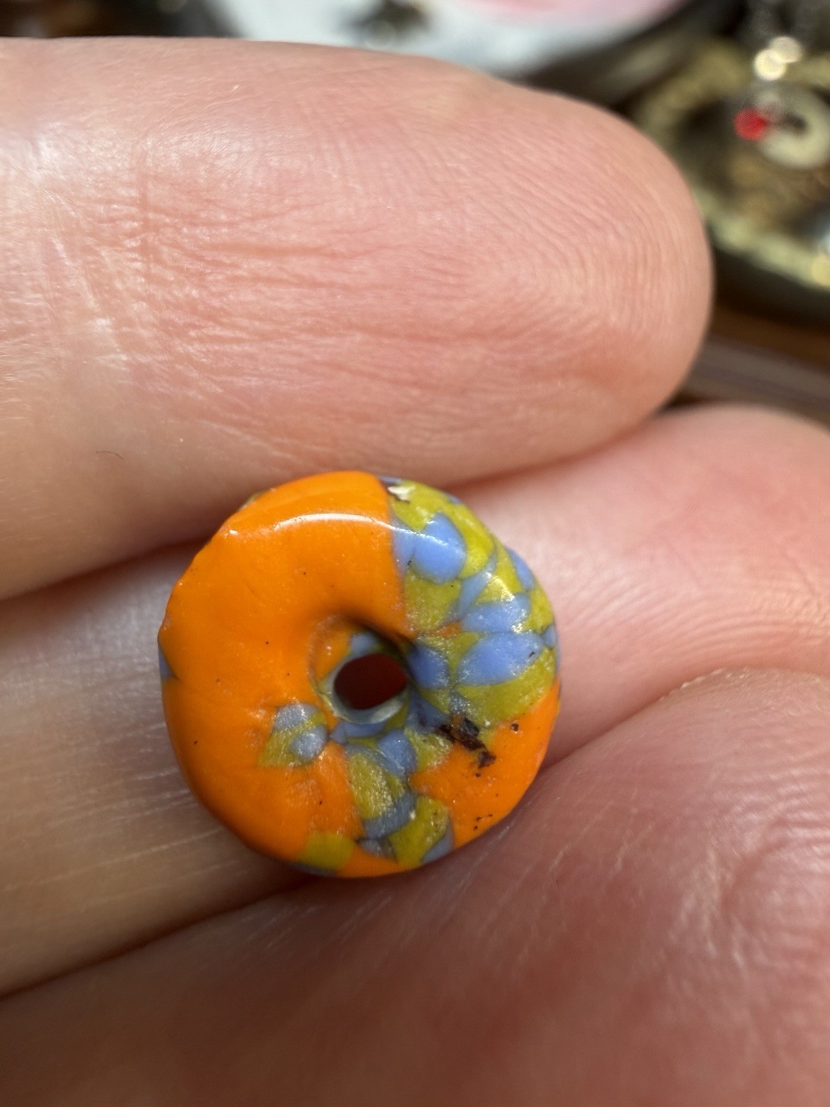 Lot 29 Antique 19th C Venetian African Trade Beads Lampwork Skunk Mosaic Glass 1