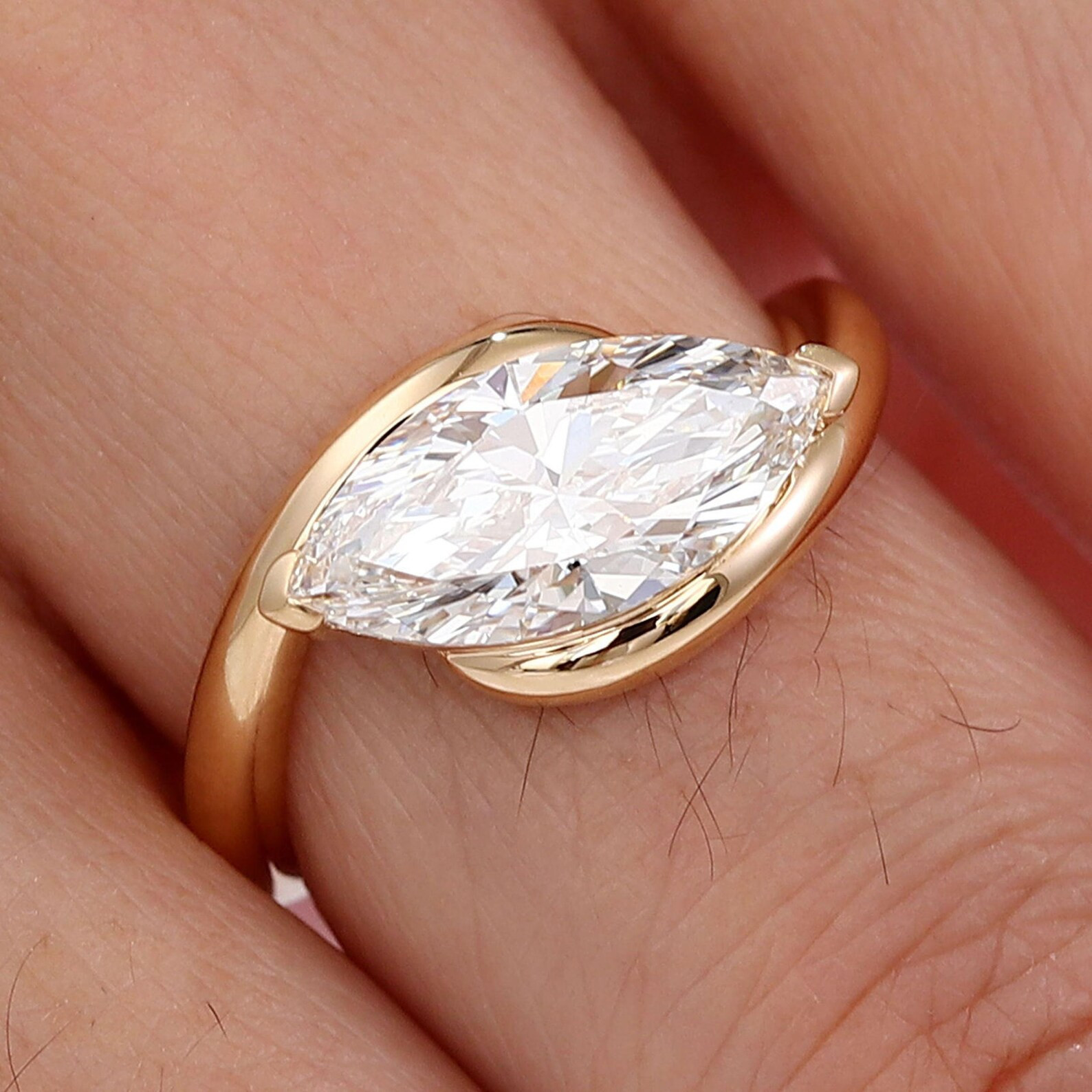 2.00 Ct Marquise Cut Lab Grown Diamond Bypass Shank Engagement Ring IGI 14k Gold