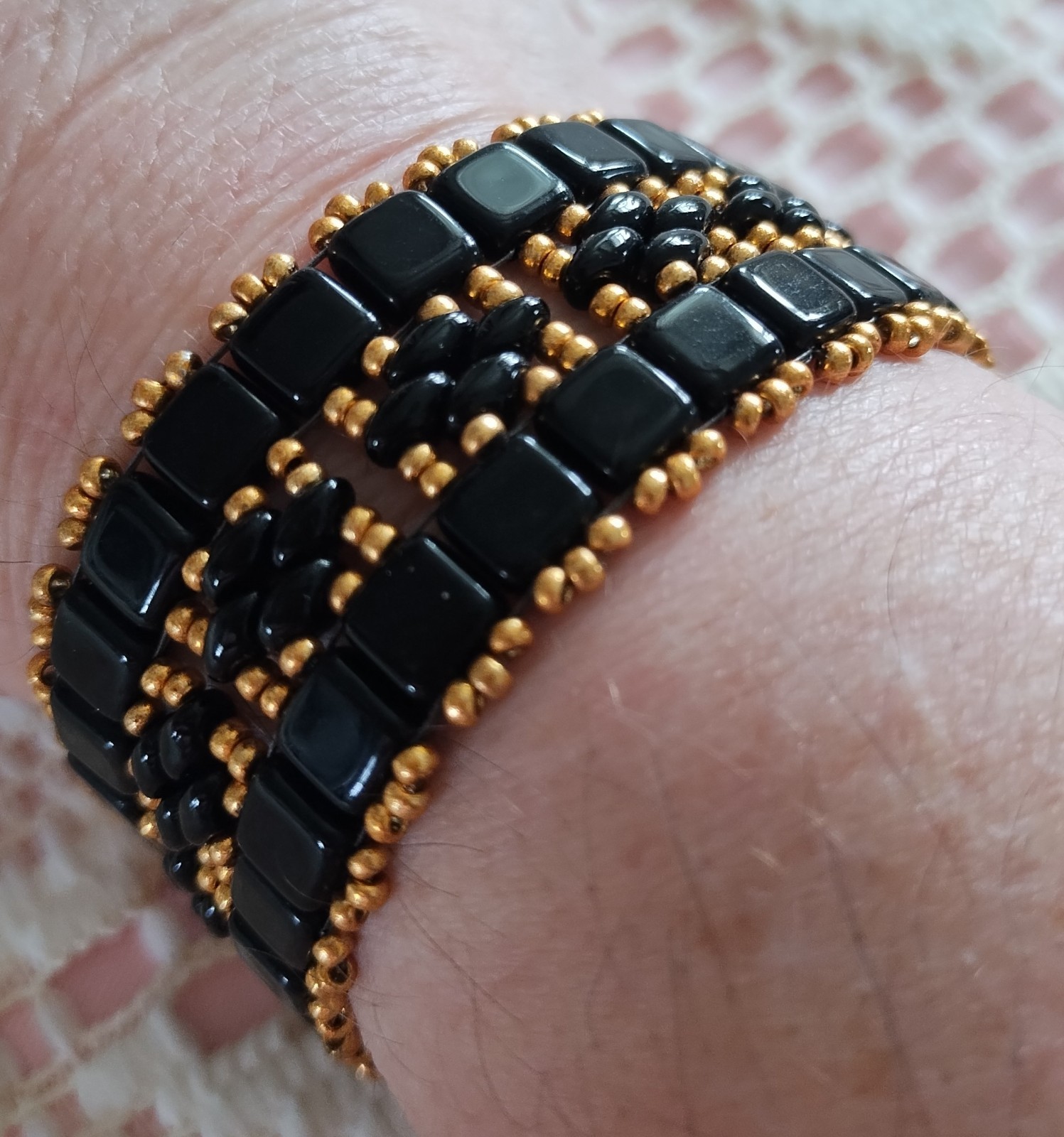 Black and Gold Colored Beaded Bracelet for Women Fashion Jewelry 7.2 In Long