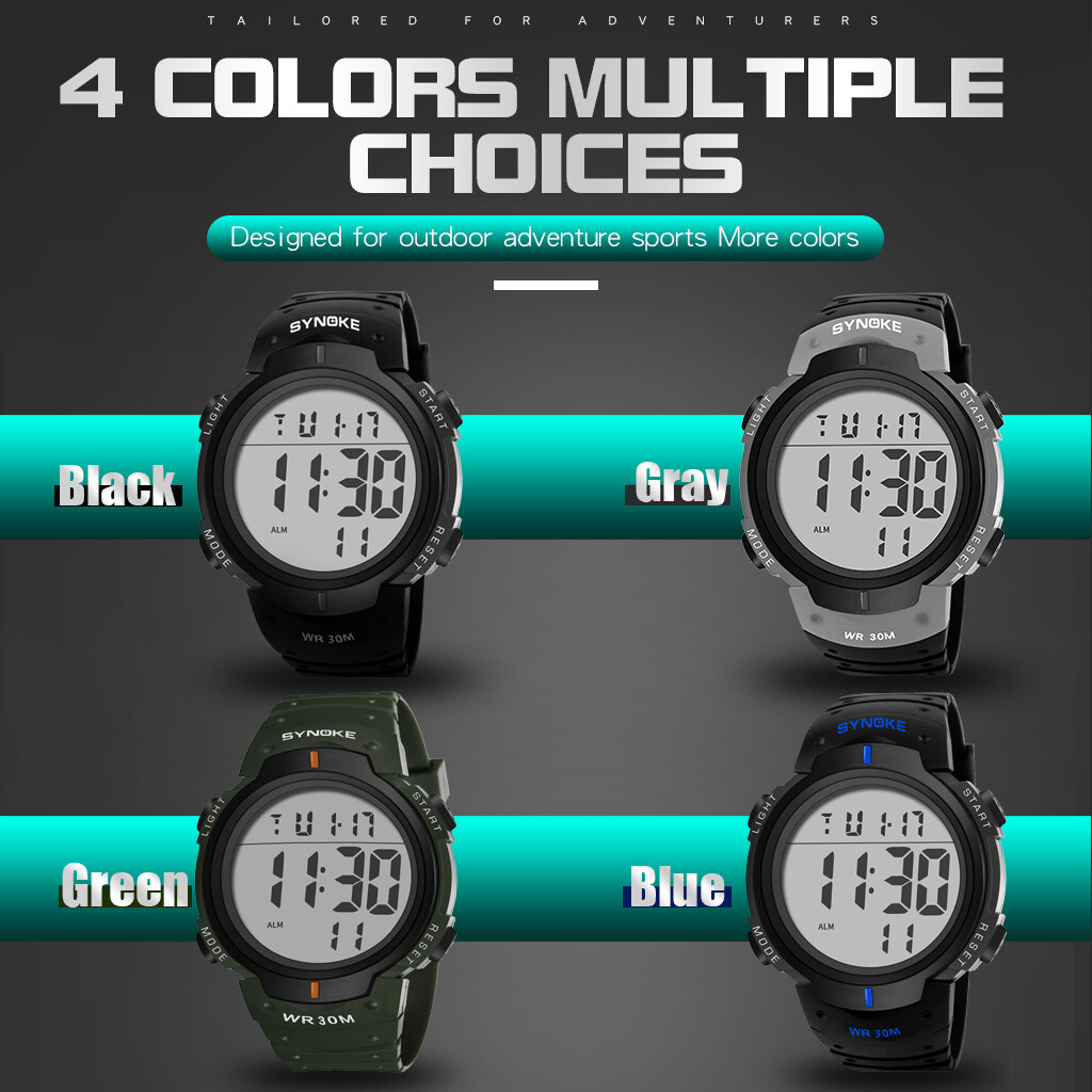 Mens Waterproof Digital Sports Watch LED Screen Large Face Military Watches Gift