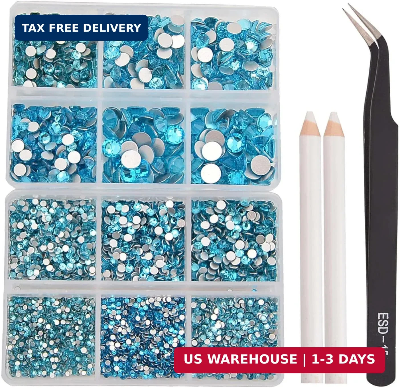 NCB 8000pcs Non Hotfix Rhinestones 10 Sizes Flatback Crystal Glass Rhinestones w