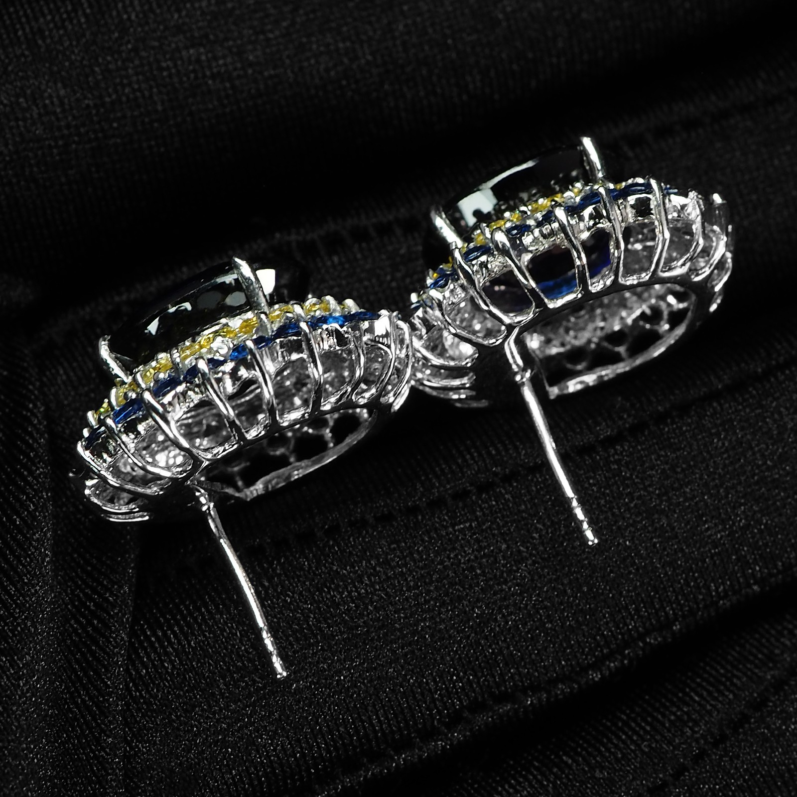 Classically Vivid Blue Sapphire 17.75Ct 925 Sterling Silver White Gold Earrings