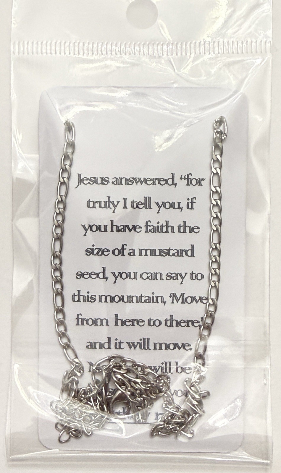New Mustard Seed Cross Pendant 17” +2” Stainless Steel Figaro Chain Necklace!