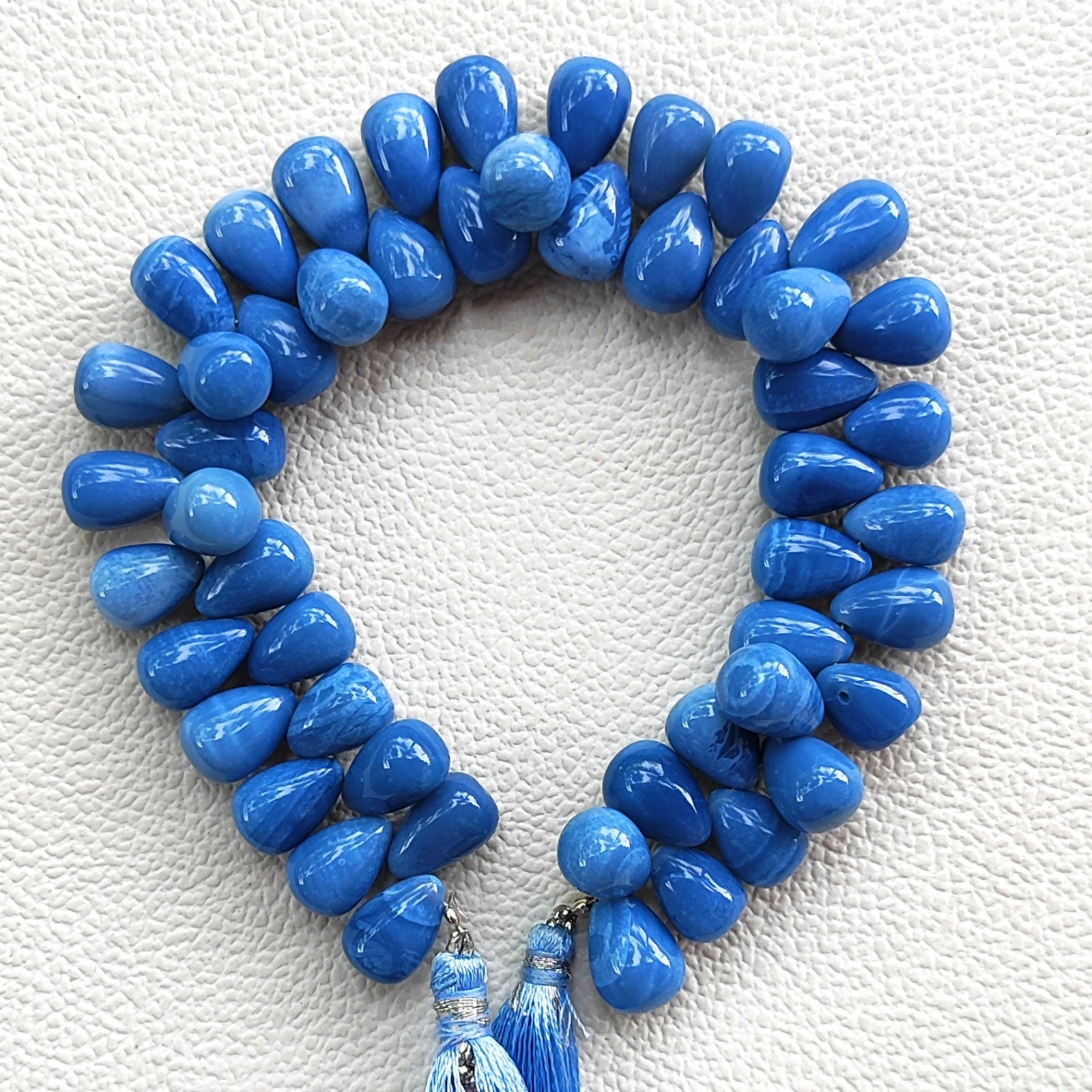 Peruvian Blue Opal Smooth Drop Beads 10×7-11x8mm Gemstone 8″ Strand