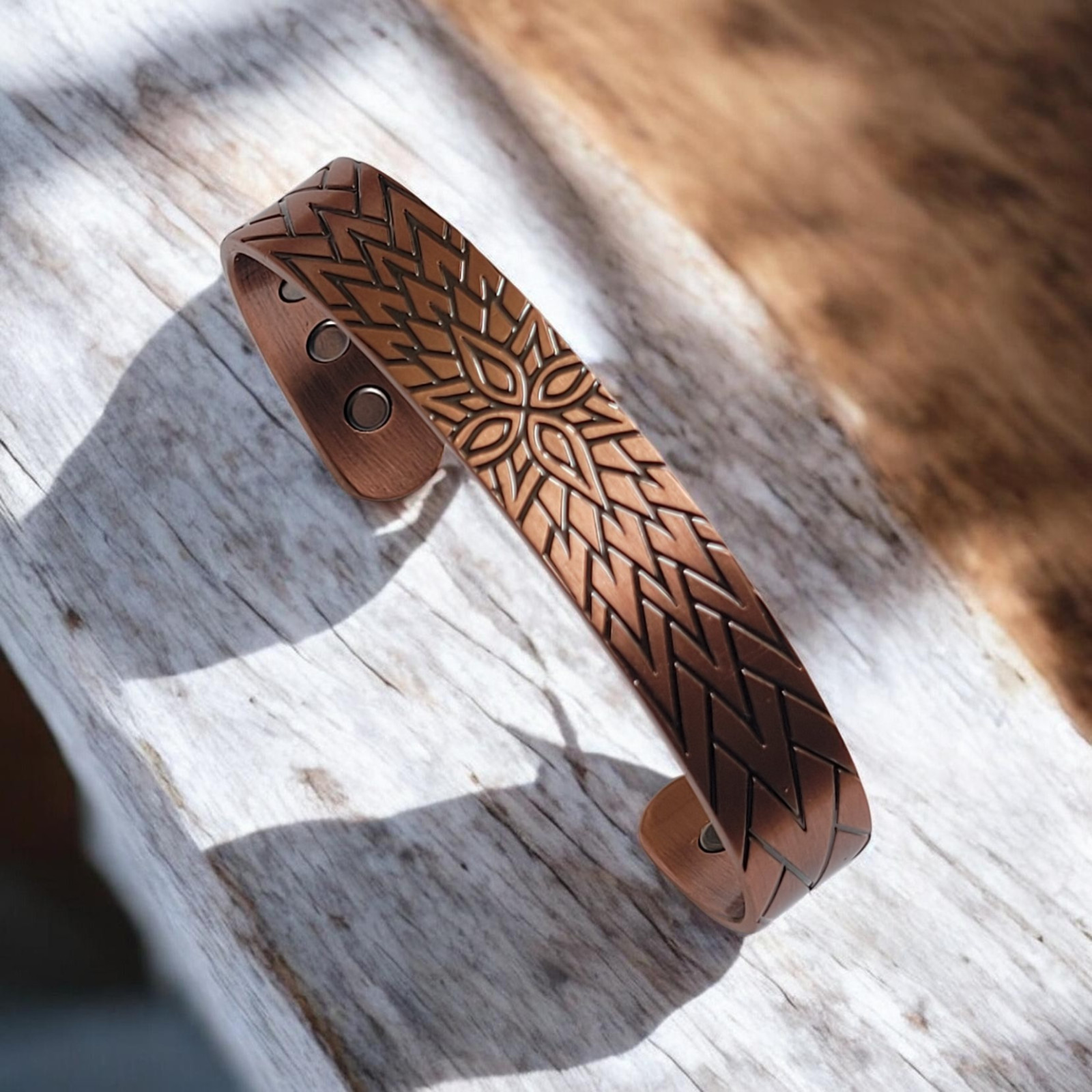 Artisan Pure Solid Copper Magnetic Bracelet Arthritis Therapy Cuff Flower