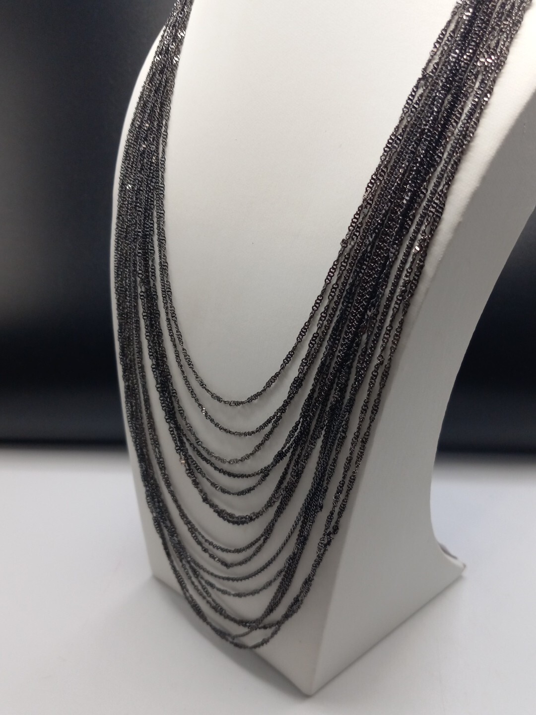 WHBM Clear Stones Black Tone 15 Strand Chain Layered Necklace