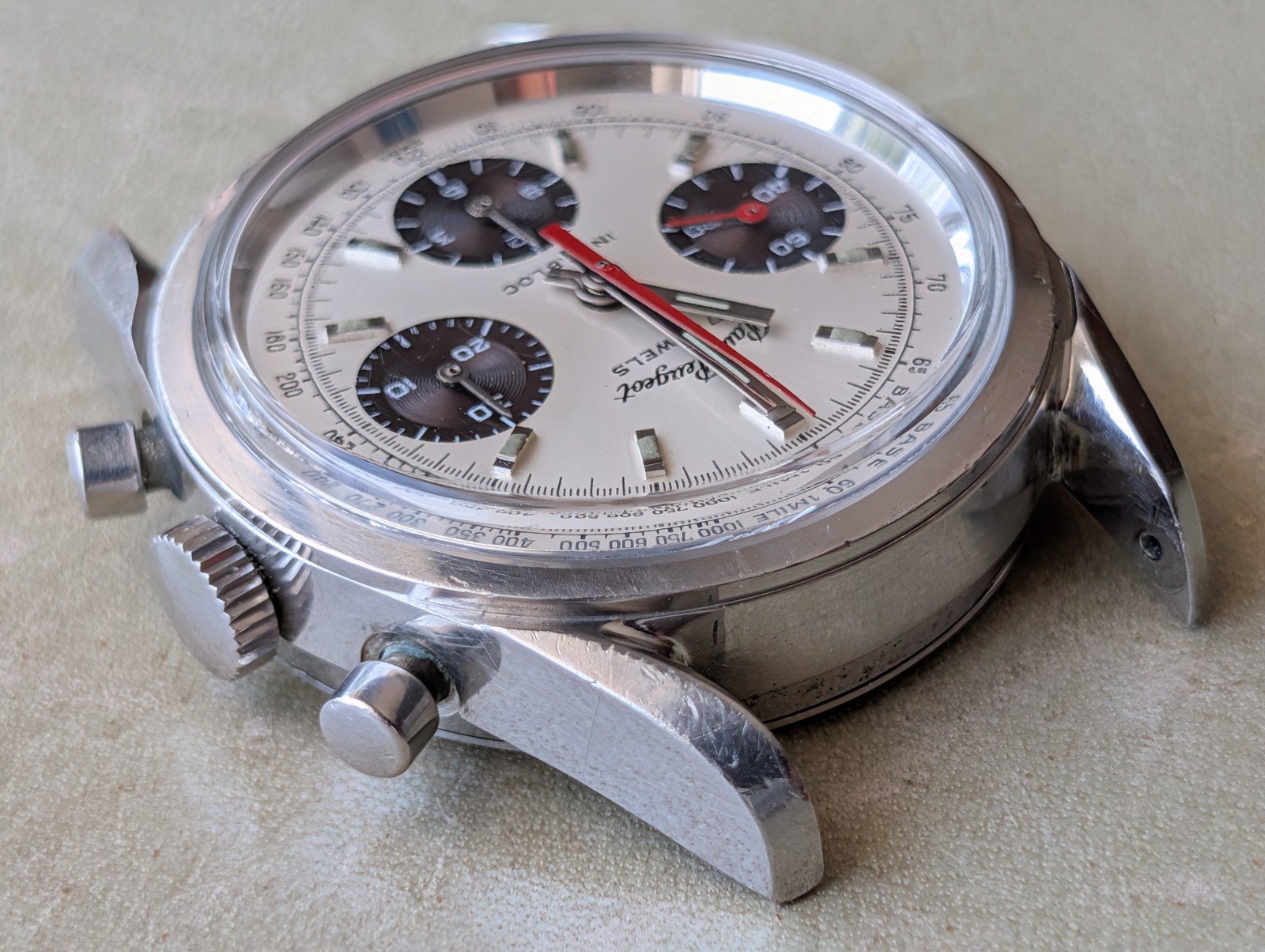 Vintage Paul Peugeot Three-Register Chronograph w/Warm Patina,Valjoux 7736 Mvmt