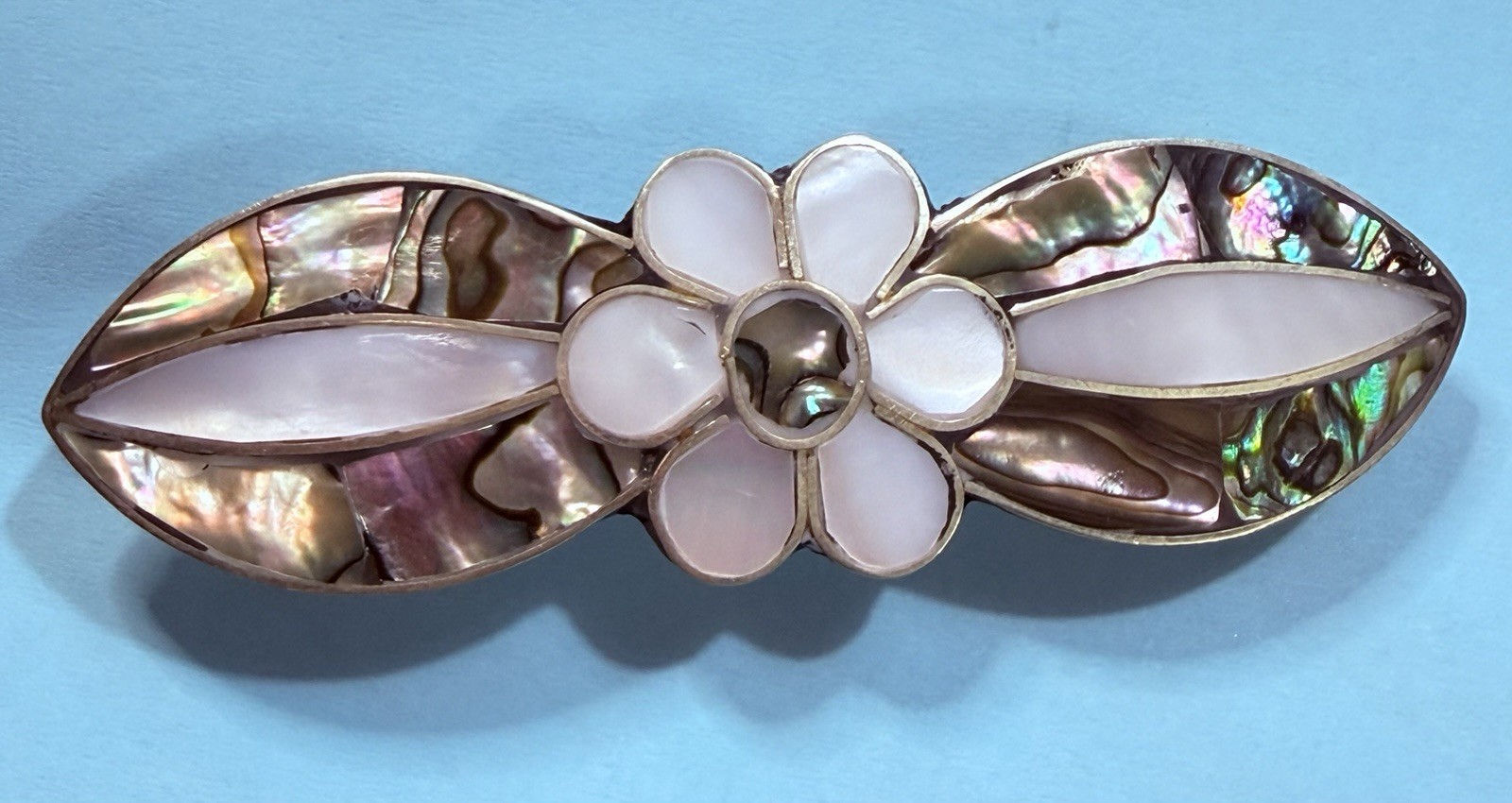 Abalone And Mother Of Pearl Shell Inlay Flower Hair Clip 3.5 Inches