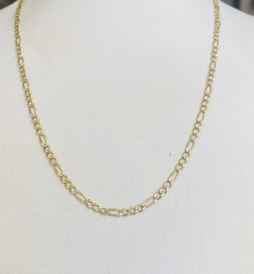10K Solid Yellow Gold Figaro Cuban Link Chain Necklace16Inches 1.77GM(2.4×0.95mm