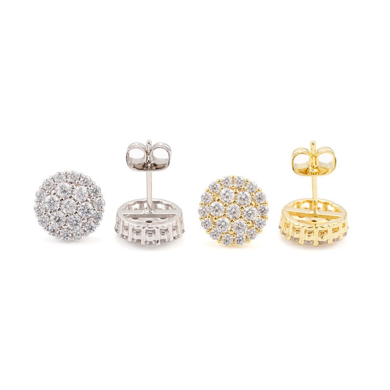10MM Round Cut VVS Moissanite Cluster Stud Earrings Solid 925 Sterling Silver