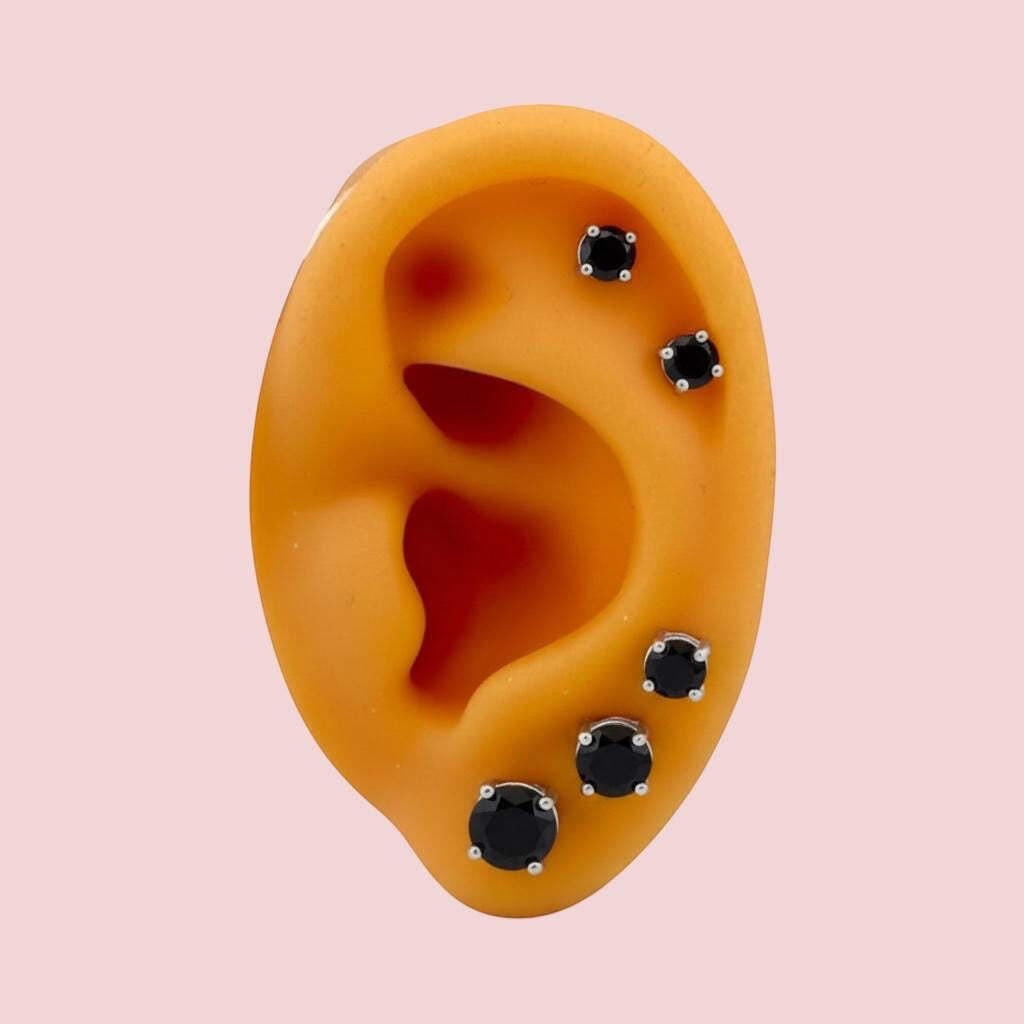Black Stud .925 Sterling Silver Earrings – 2mm, 3mm, 4mm, 5mm, 6mm or 7mm – Cubi