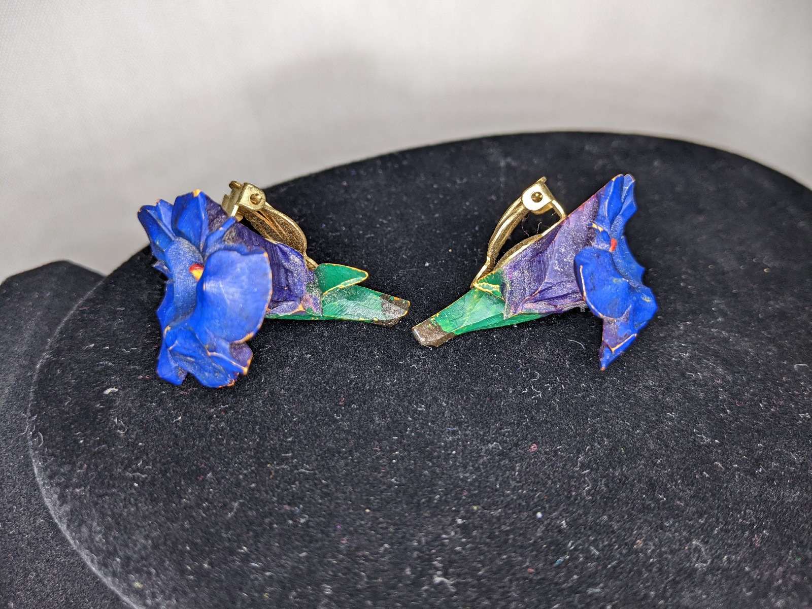 Vintage Clip-on Blue Gentian Earrings (alpine flower) 1930s-1940s